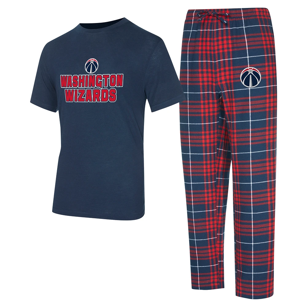 Ensemble de nuit pour homme Concepts Sport bleu marine/rouge Washington Wizards Vector T-shirt et pantalon en flanelle