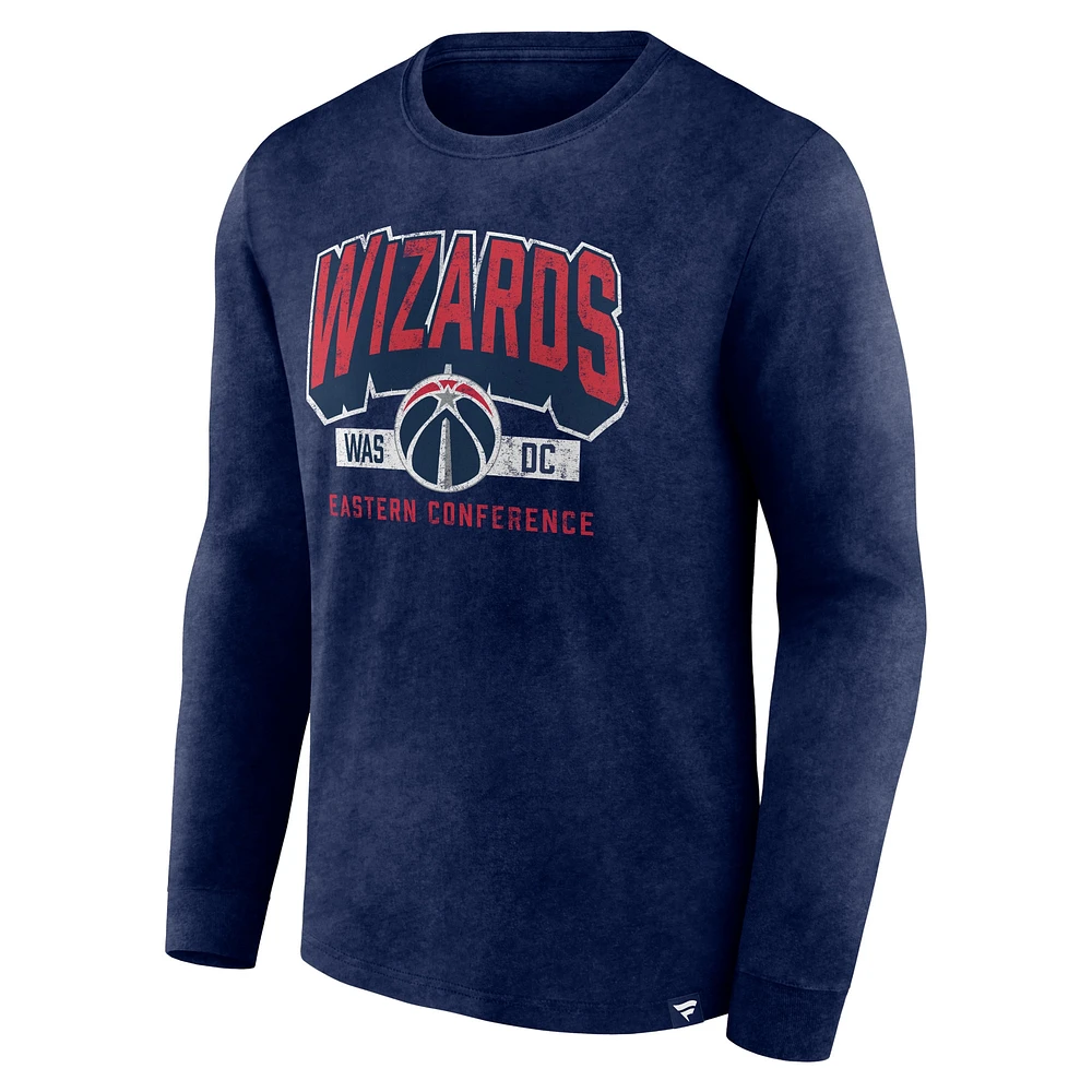 T-shirt à manches longues Fanatics Heather Navy Washington Wizards Front Court Press Snow Wash pour hommes