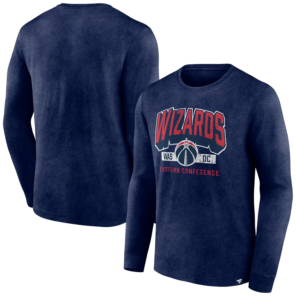 T-shirt à manches longues Fanatics Heather Navy Washington Wizards Front Court Press Snow Wash pour hommes