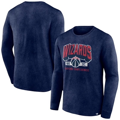 T-shirt à manches longues Fanatics Heather Navy Washington Wizards Front Court Press Snow Wash pour hommes