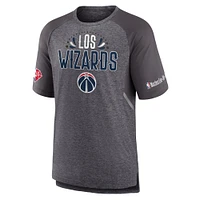 T-shirt raglan de tir fanatiques pour hommes, gris chiné, Washington Wizards 2022 Noches Ene-Be-A Core Shooting