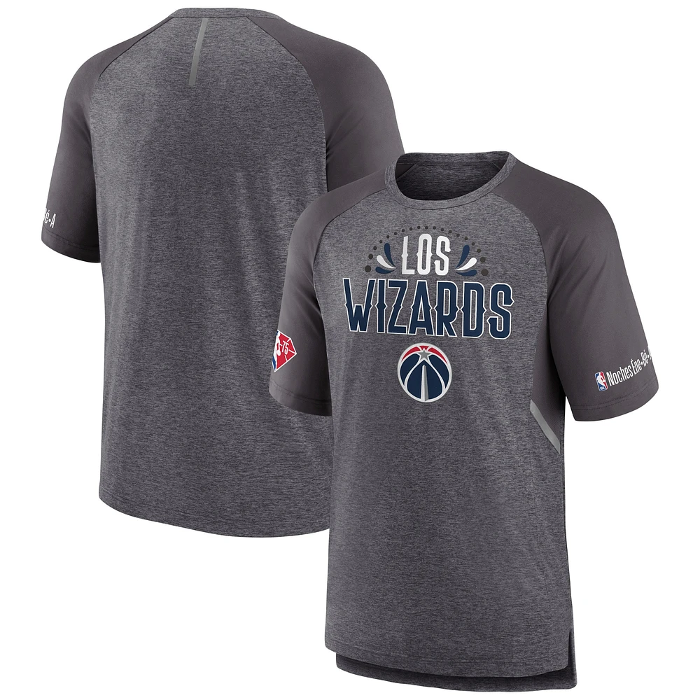 T-shirt raglan de tir fanatiques pour hommes, gris chiné, Washington Wizards 2022 Noches Ene-Be-A Core Shooting