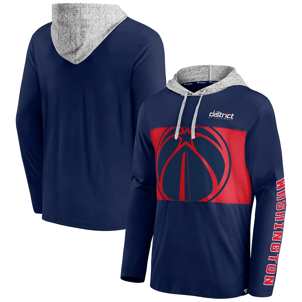 Sweat à capuche fanatiques pour hommes bleu marine/gris chiné Washington Wizards Block Party