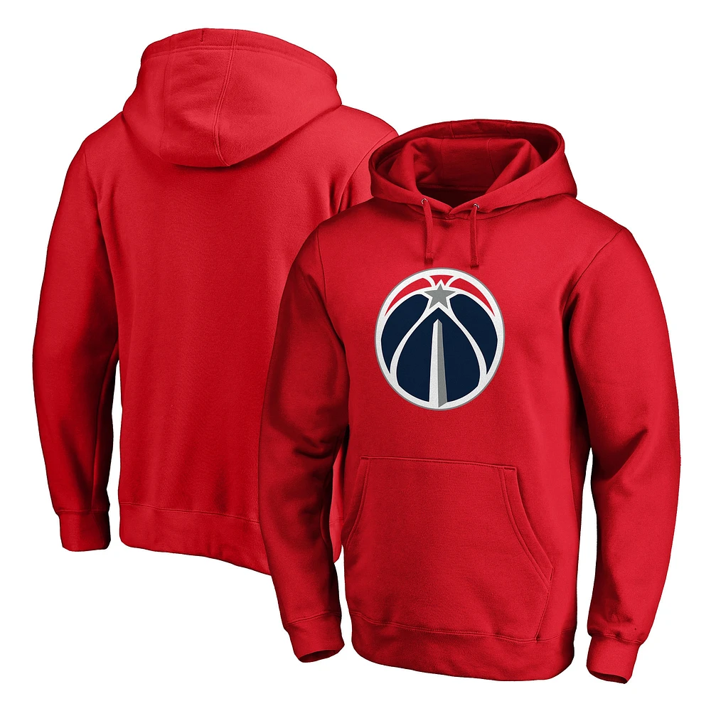 Men's Fanatics Red Washington Wizards Icon Primary Logo Fitted Pullover Hoodie