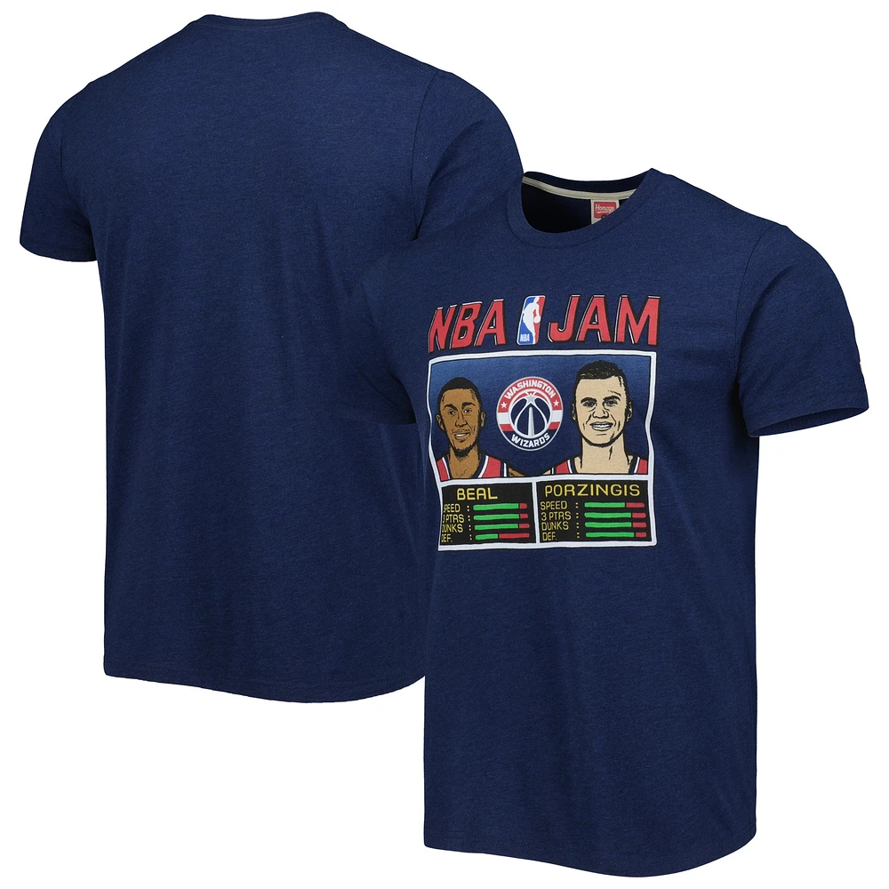 T-shirt à trois mélanges pour homme Hommage Bradley Beal & Kristaps Porzingis Navy Washington Wizards NBA Jam