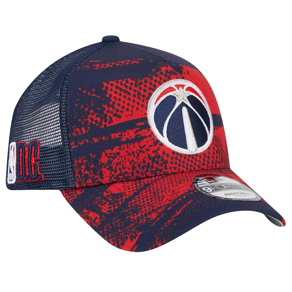 Men's New Era Navy/Red Washington Wizards Tip Off A-Frame Trucker 9FORTY Adjustable Hat