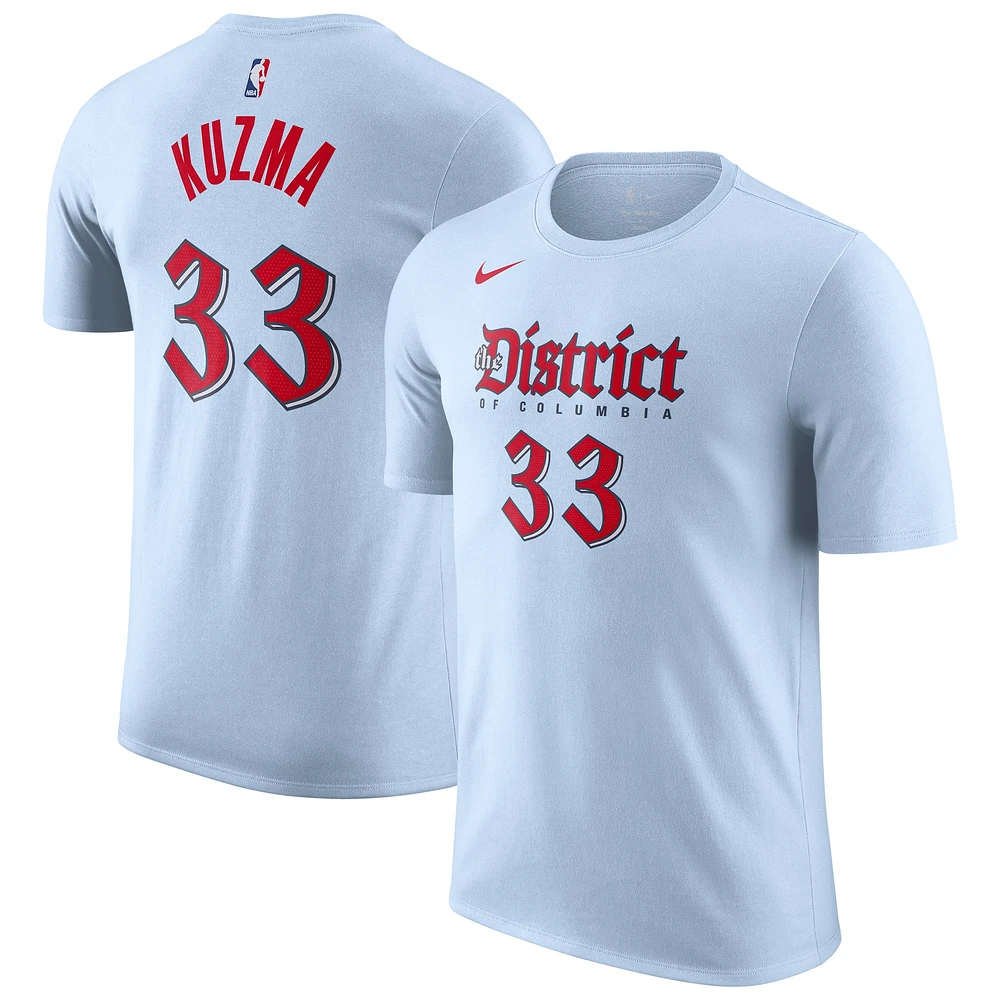 T-shirt Nike Kyle Kuzma pour homme, édition City 2024/25, bleu poudre, avec nom et numéro, Washington Wizards