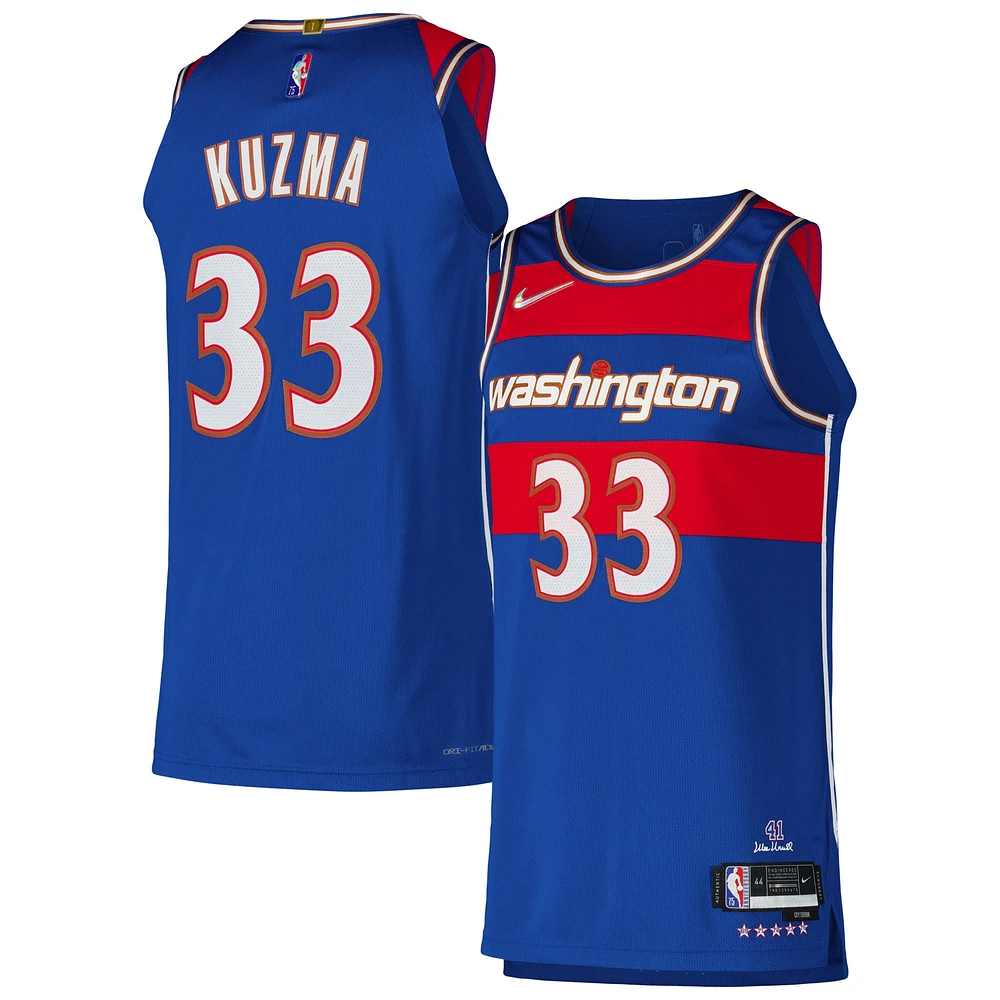 Maillot de joueur authentique Nike Kyle Kuzma Royal Washington Wizards pour homme - Édition City