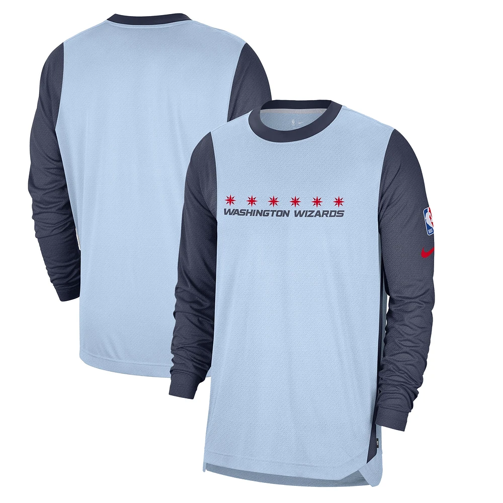 Men's Nike Light Blue Washington Wizards 2024/25 City Edition Authentic Pregame Performance Long Sleeve Shooting T-Shirt