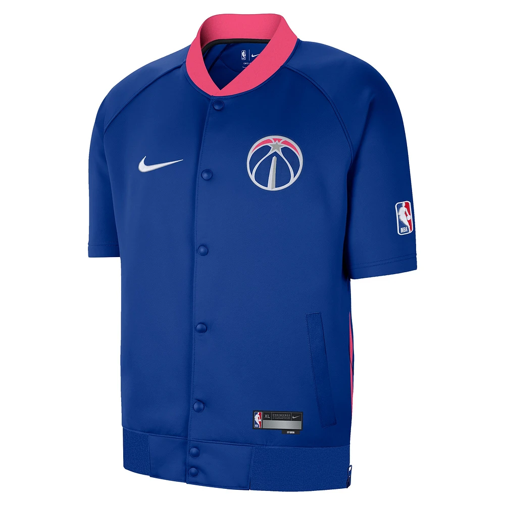 Veste Homme Nike Washington Wizards 2022/23 City Edition Showtime Raglan Manches Courtes Full-Snap - Bleu Marine