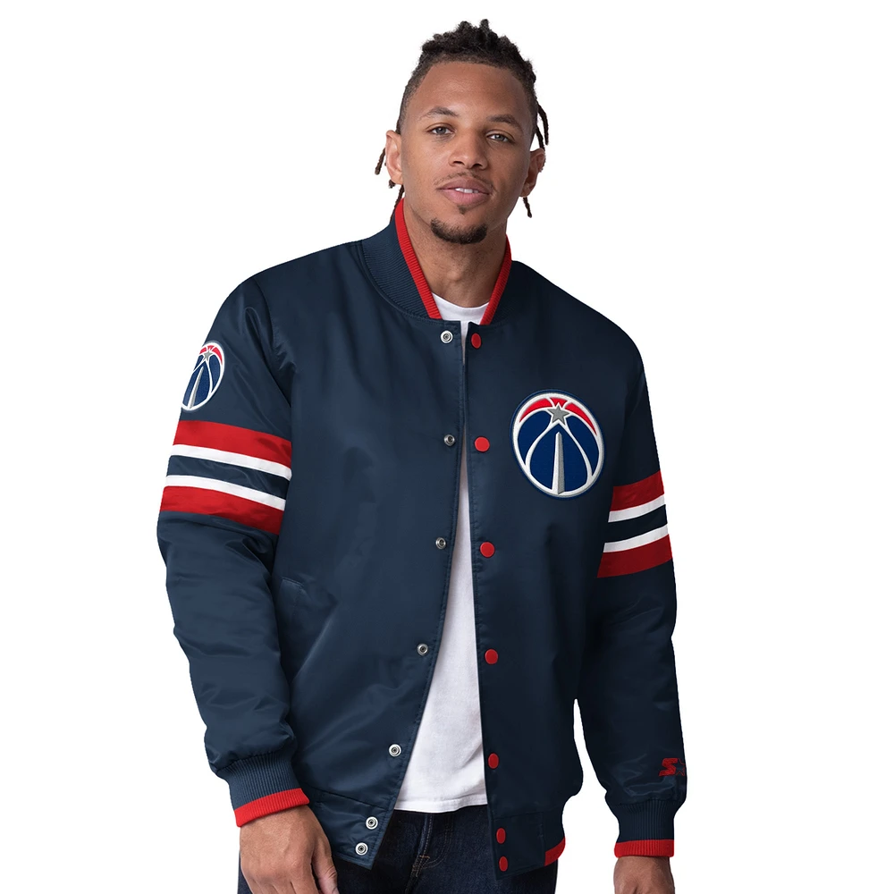 Veste en satin à boutons-pression pour homme Starter Navy Washington Wizards Scout Varsity