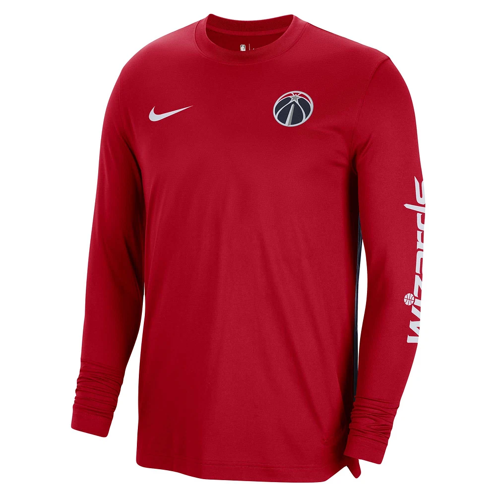 Maillot de tir authentique à manches longues d'avant-match unisexe Nike rouge Washington Wizards 2023/24