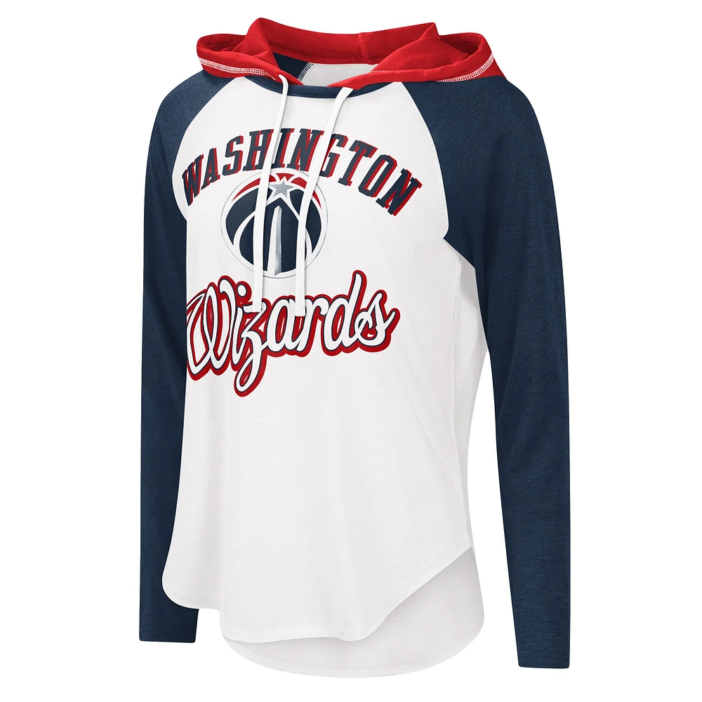 Women's G-III 4Her by Carl Banks White Washington Wizards MVP Raglan Hoodie Long Sleeve T-Shirt