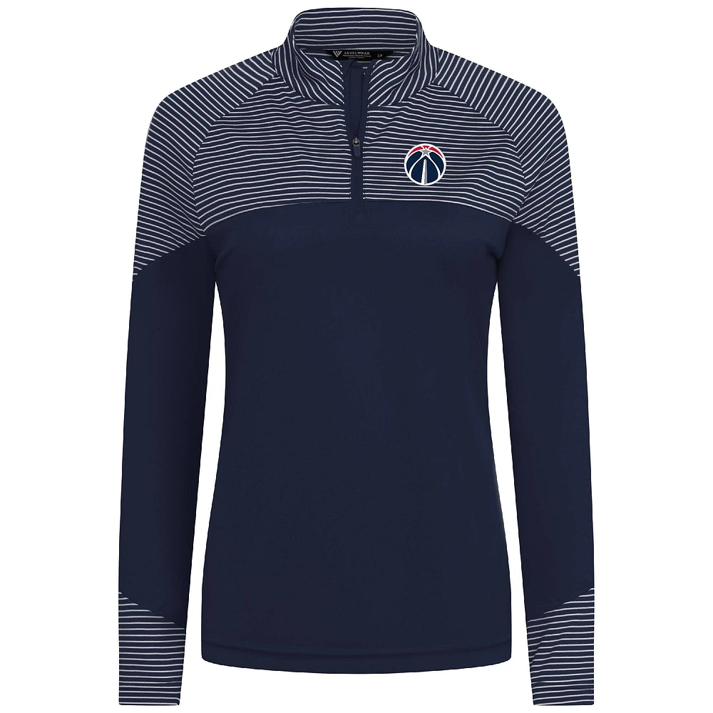 Women's Levelwear Navy Washington Wizards Classic Stripes Quarter-Zip Top
