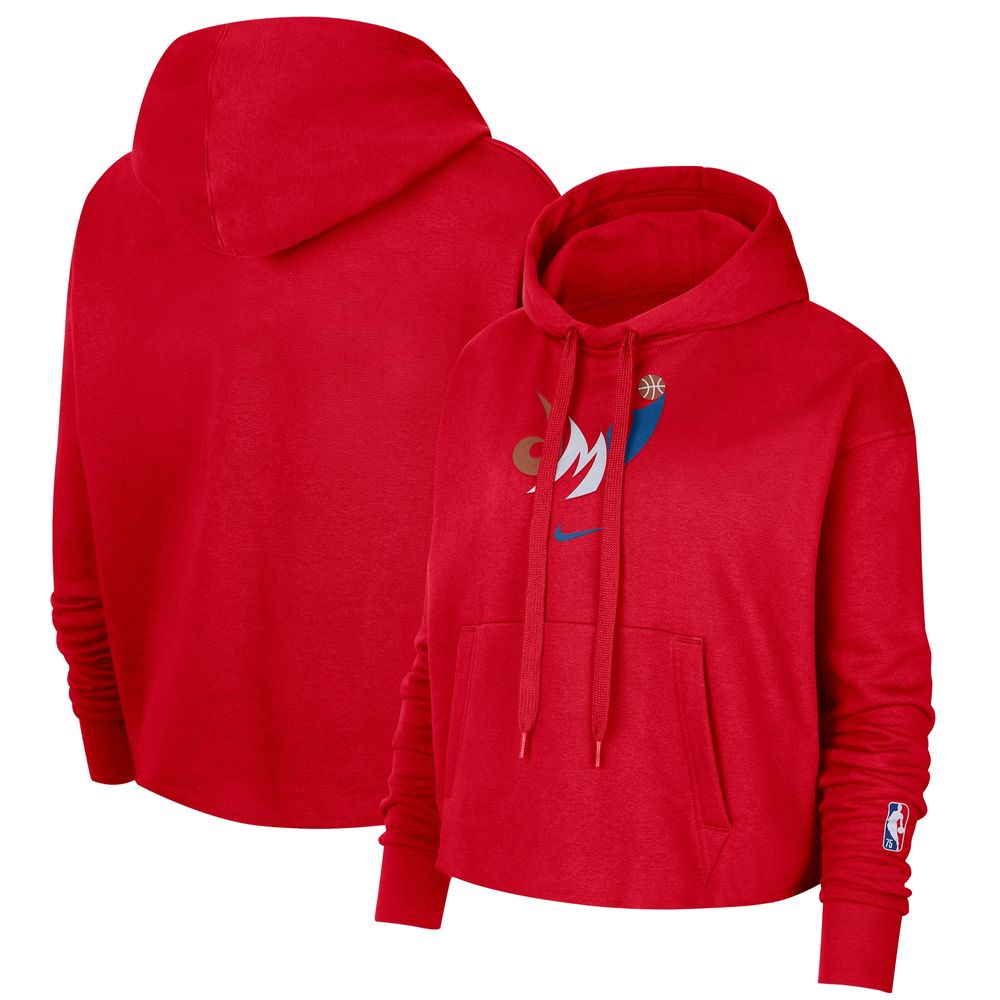 Women's Nike Red Washington Wizards 2021/22 City Edition Essential Logo Cropped Pullover Hoodie