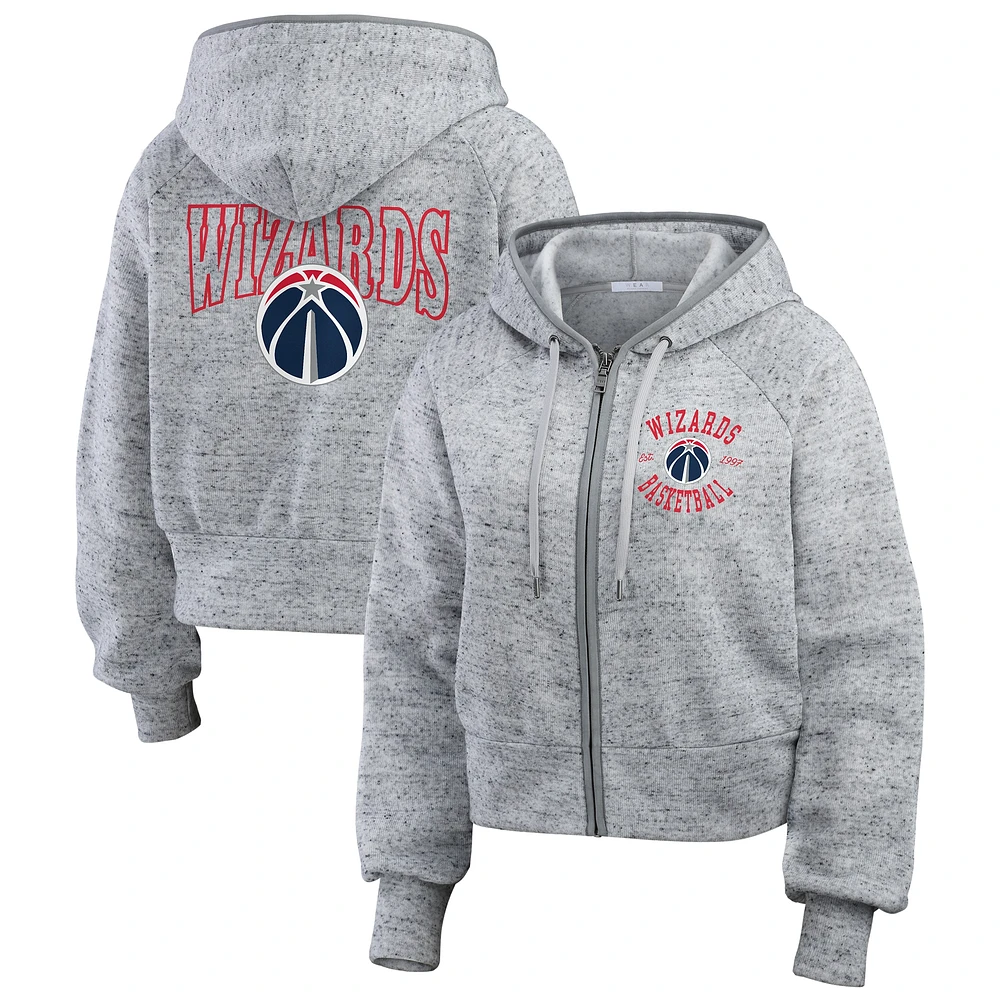 Sweat à capuche zippé motif moucheté WEAR by Erin Andrews pour femme, gris chiné, Washington Wizards