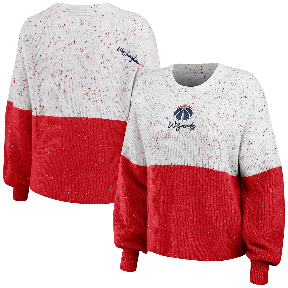 Women's WEAR by Erin Andrews  White/Red Washington Wizards Color-Block Pullover Sweater