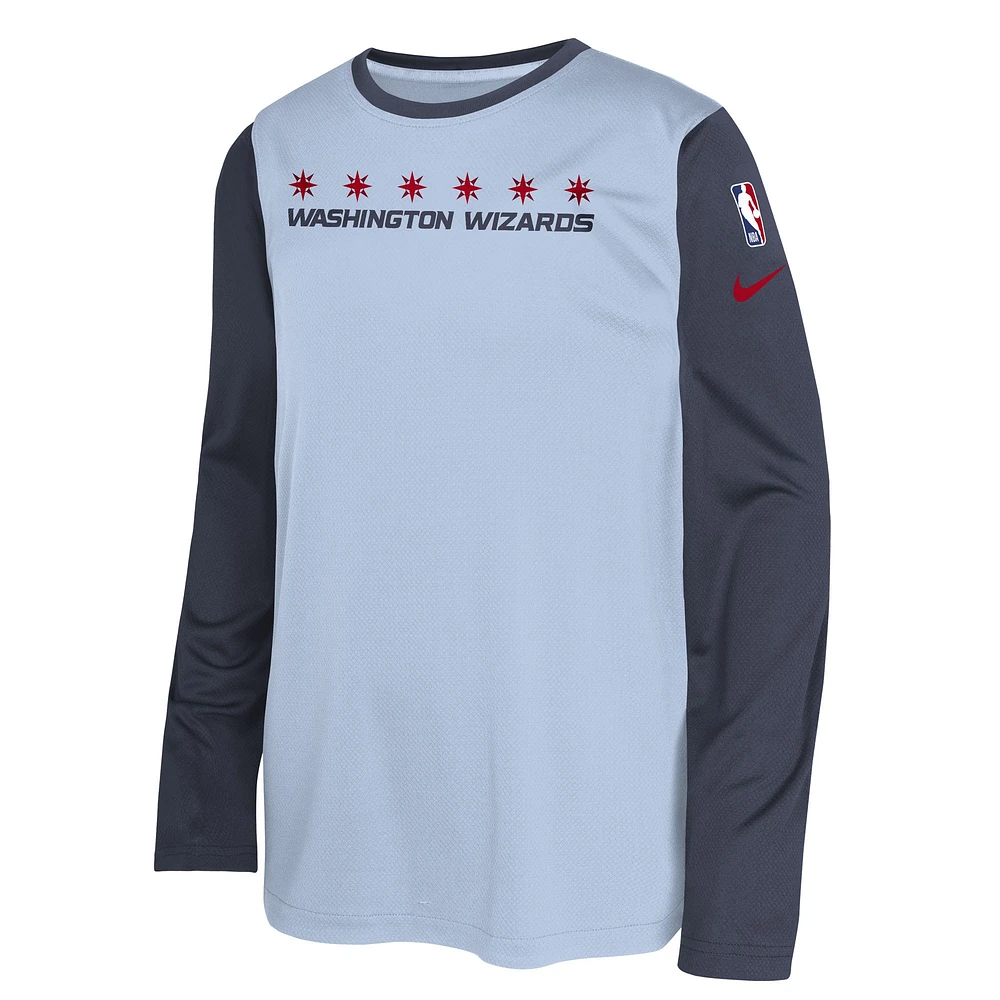 Youth Nike  Light Blue Washington Wizards 2024/25 City Edition Pregame Performance Long Sleeve Shooting T-Shirt