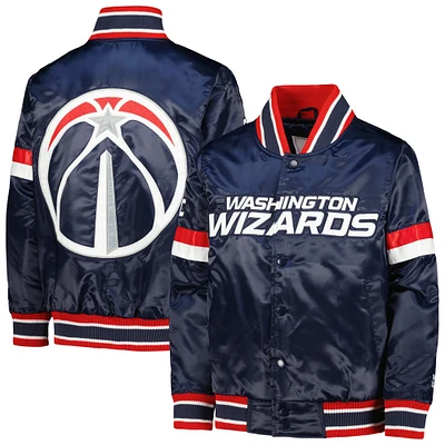 Veste universitaire en satin à boutons-pression pour jeunes Starters des Washington Wizards, bleu marine