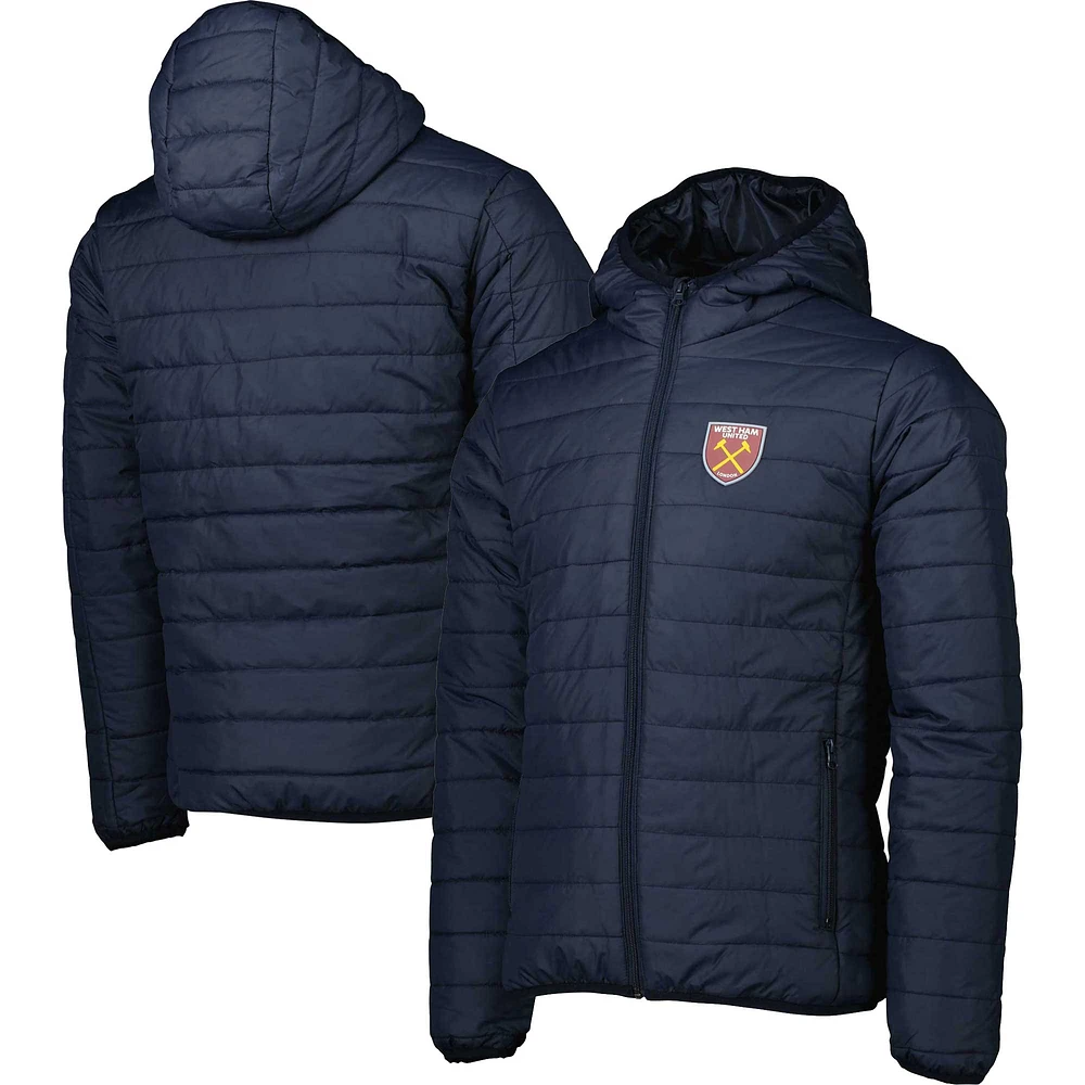 Men's Navy West Ham United Padded Hoodie Full-Zip Jacket