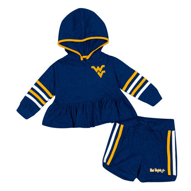 Girls Infant Colosseum Navy West Virginia Mountaineers Ensemble sweat à capuche et short entièrement zippé