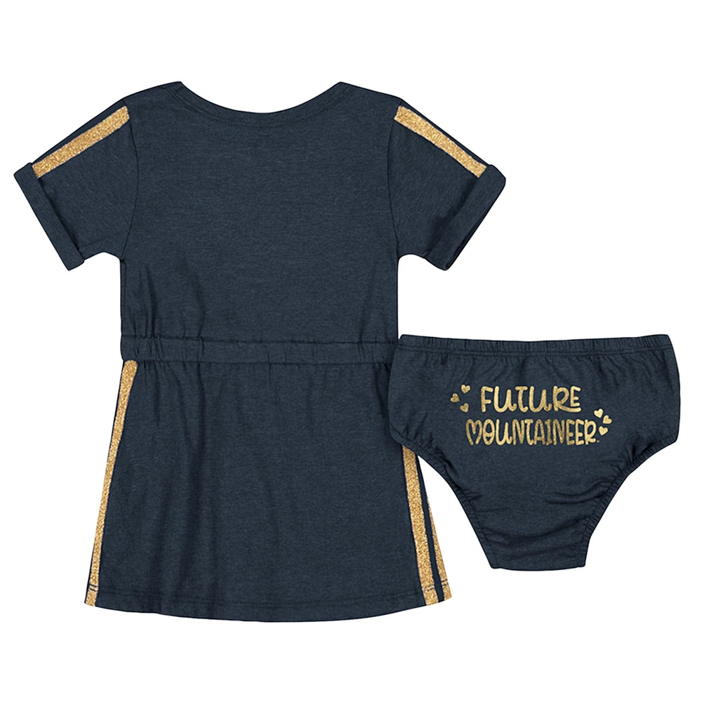 Ensemble robe et bloomer Xur pour nouveau-né bébé fille Colosseum Navy West Virginia Mountaineers