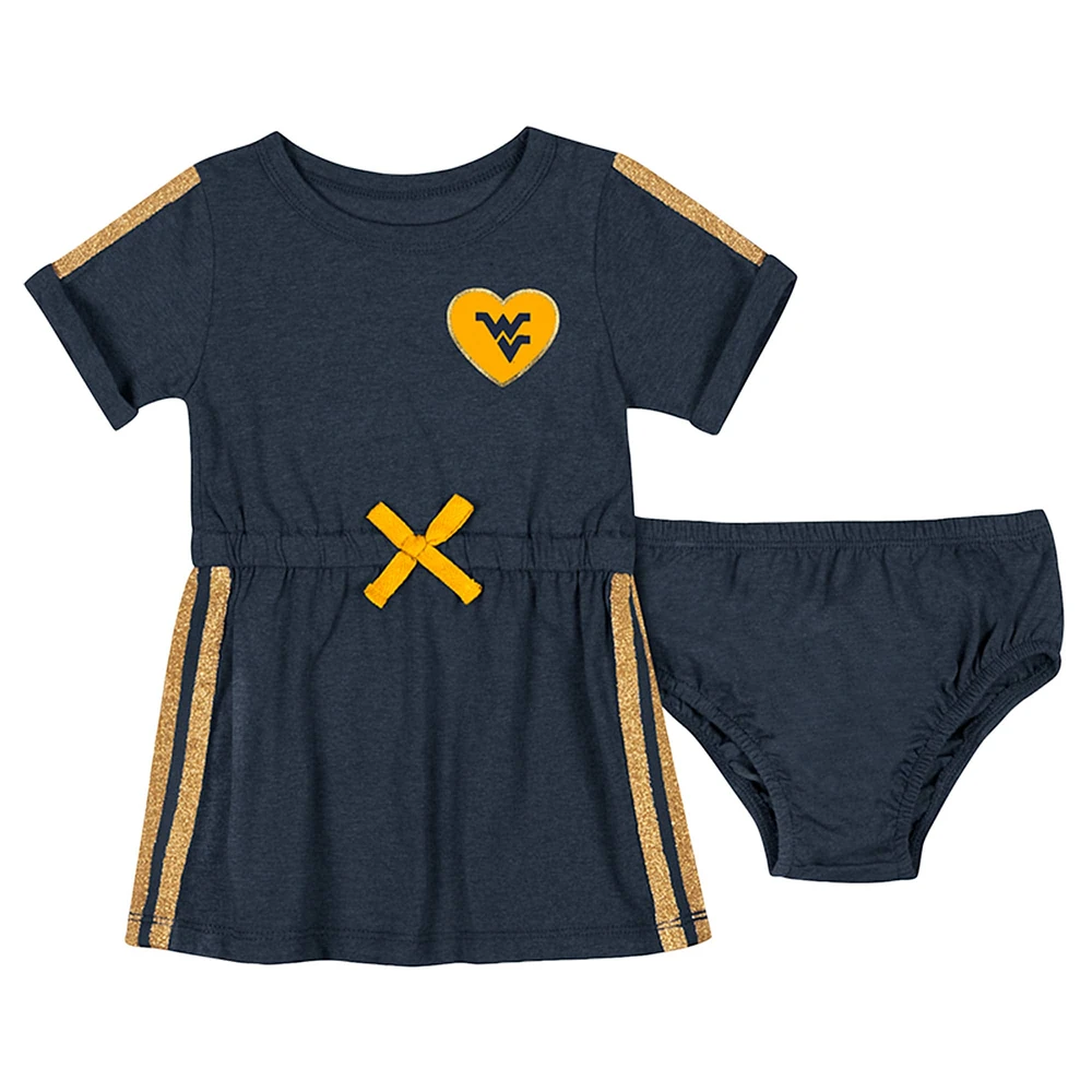 Ensemble robe et bloomer Xur pour nouveau-né bébé fille Colosseum Navy West Virginia Mountaineers