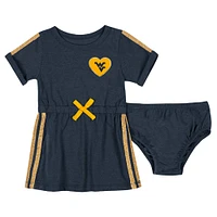 Ensemble robe et bloomer Xur pour nouveau-né bébé fille Colosseum Navy West Virginia Mountaineers