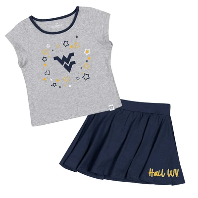 Ensemble deux pièces Minds For Molding T-shirt et jupe Colosseum pour filles, gris chiné/bleu marine, West Virginia Mountaineers