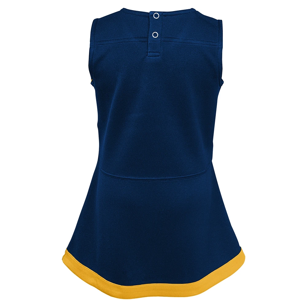 Girls Toddler Navy West Virginia Mountaineers Cheer Captain Dress with Bloomers