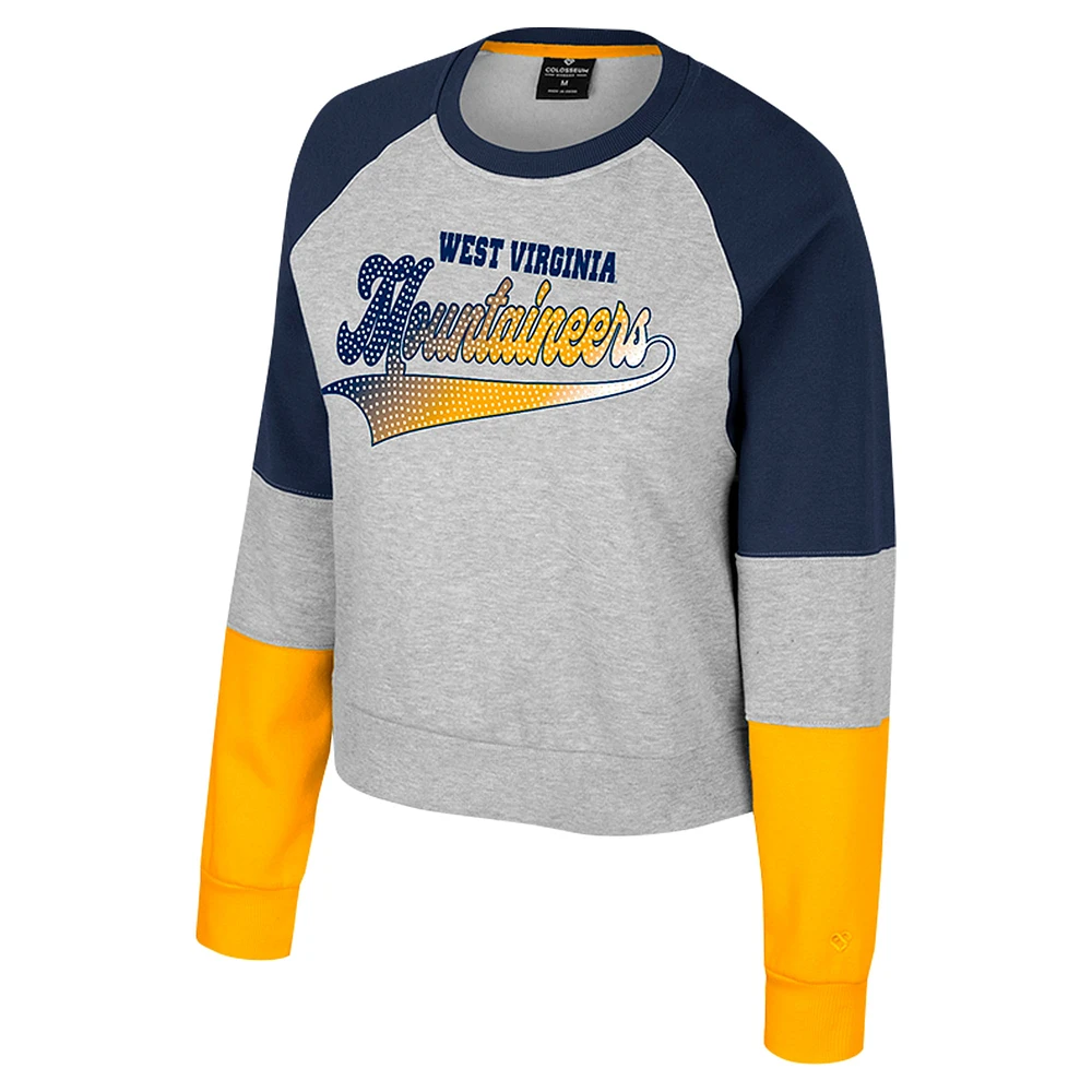 Girls Youth Colosseum Heather Gray West Virginia Mountaineers Katinka Rhinestone Pullover Sweatshirt