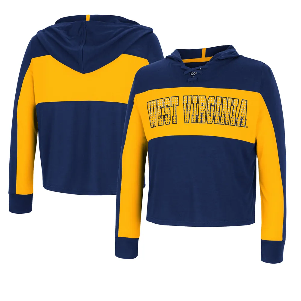 Girls Youth Colosseum Navy West Virginia Mountaineers Galooks Hoodie Lace-Up Long Sleeve T-Shirt