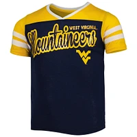 Girls Youth Colosseum Navy West Virginia Mountaineers Practically Perfect Striped T-Shirt
