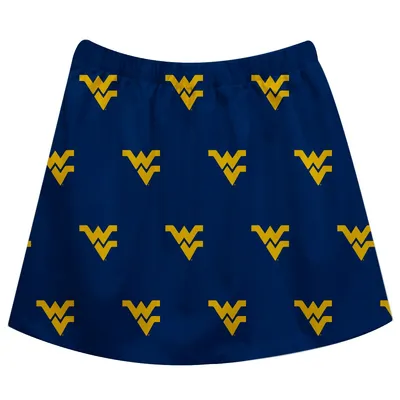 West Virginia Mountaineers Girls Youth All Over Print Skirt - Navy