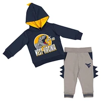 Ensemble sweat à capuche et pantalon Dino Colosseum bleu marine/gris West Virginia Mountaineers pour bébé