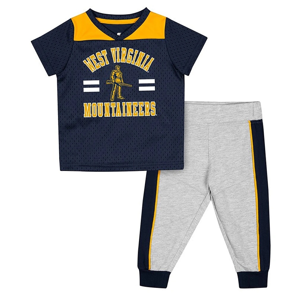 Ensemble maillot et pantalon Ka-Boot-It des West Virginia Mountaineers Colosseum bleu marine/gris chiné pour bébé