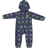 Pull à capuche manches longues avec fermeture éclair et carreaux pour bébé Colosseum Navy West Virginia Mountaineers