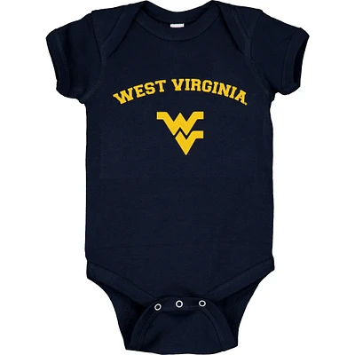 Infant Navy West Virginia Mountaineers Arch & Logo Bodysuit