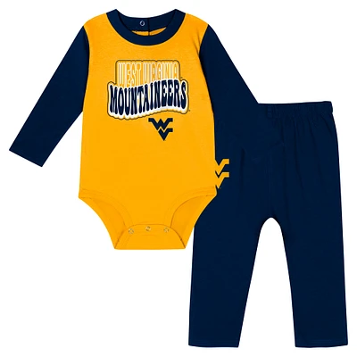 Ensemble body à manches longues et pantalon pour bébé bleu marine West Virginia Mountaineers Double Up