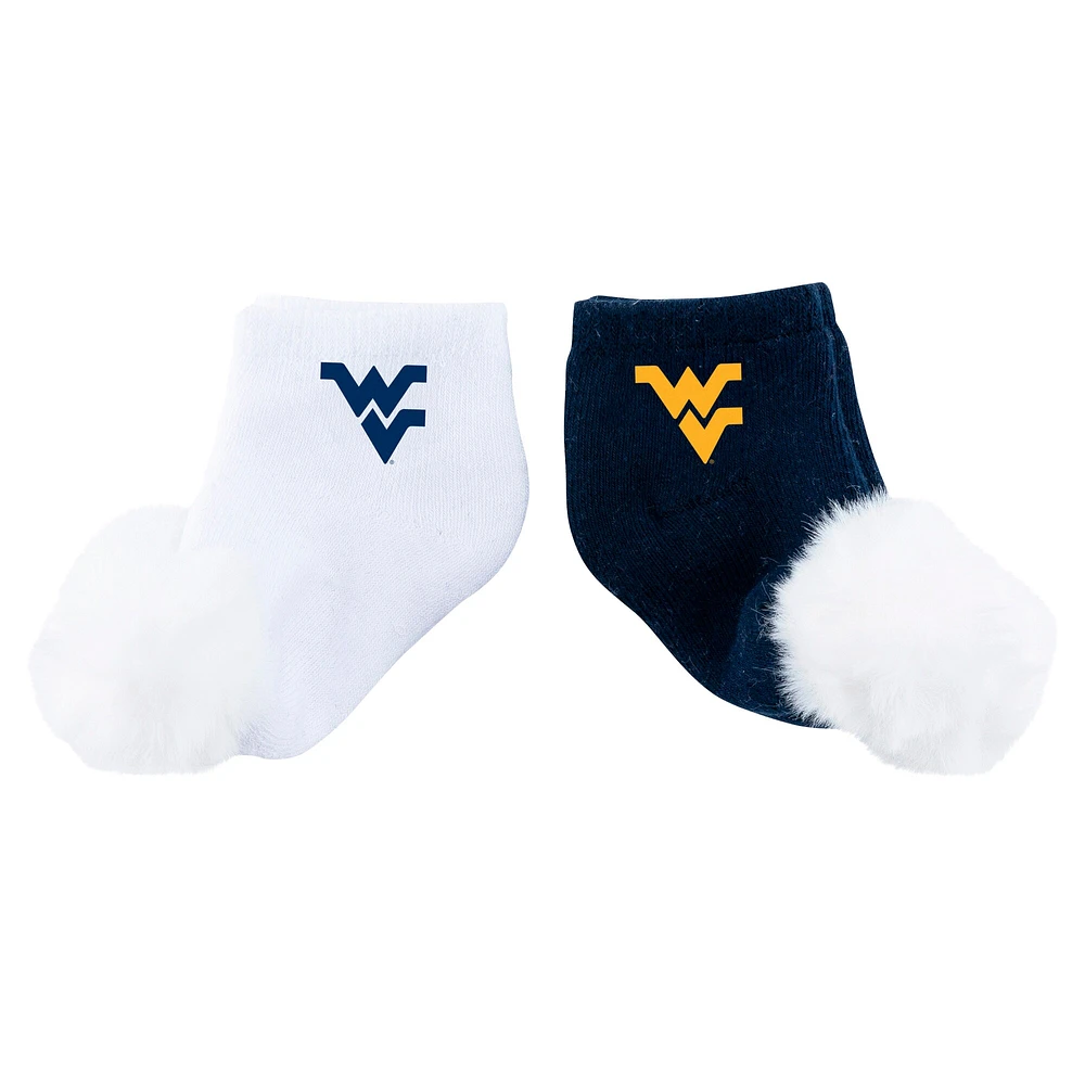 Lot de deux paires de chaussettes à pompon ZooZatz West Virginia Mountaineers pour bébé