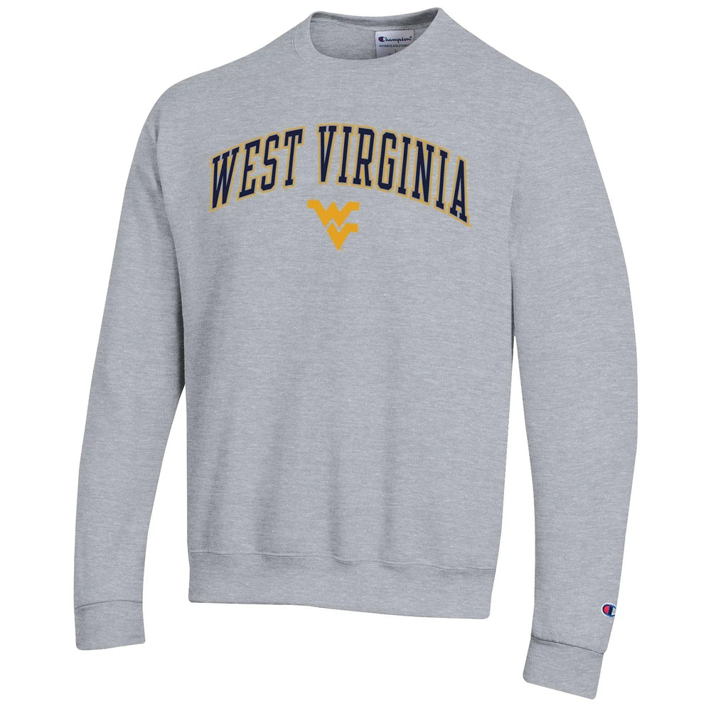 Sweat-shirt à capuche avec logo Arch Over Champion Heather Grey pour homme des West Virginia Mountaineers
