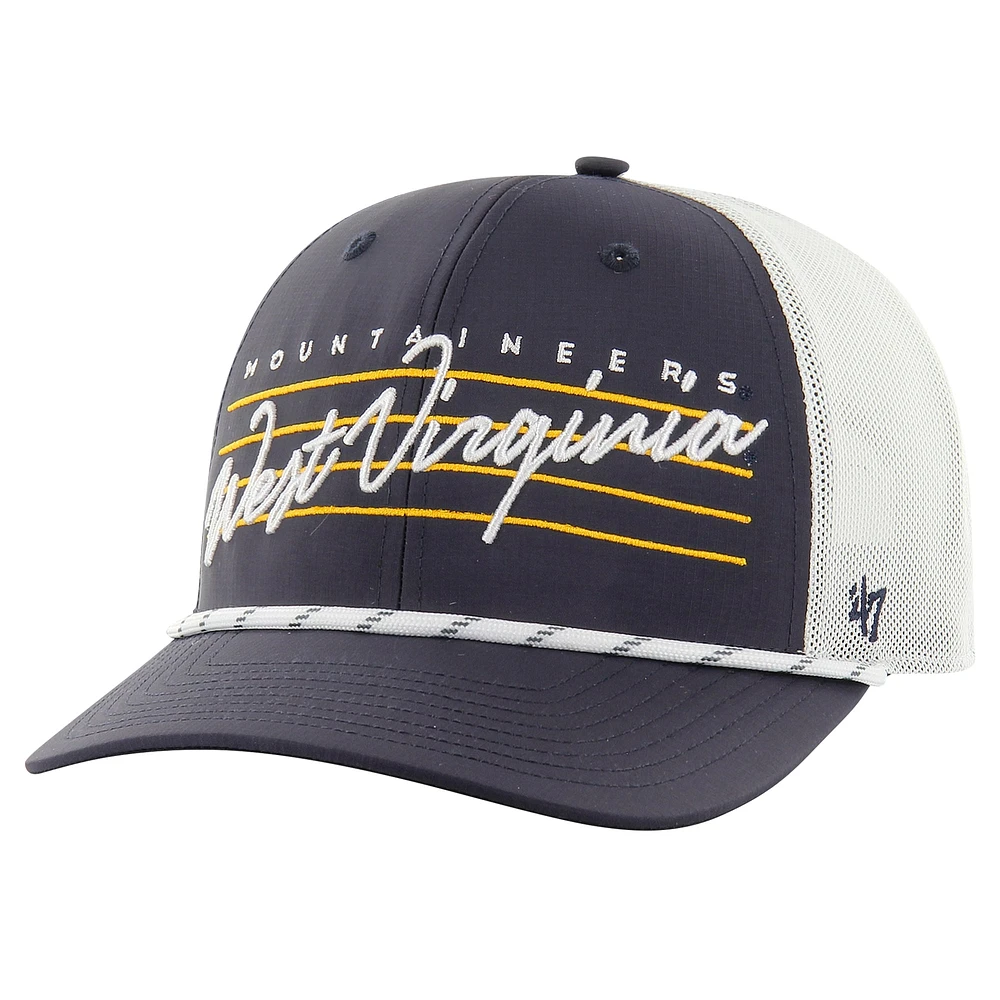 Casquette ajustable Downburst Trucker '47 bleu marine pour homme des West Virginia Mountaineers