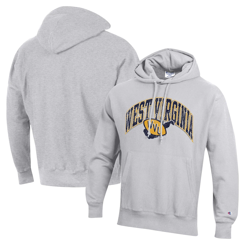 Men's Champion Heather Gray West Virginia Mountaineers Vault Late Night Reverse Weave Pullover Hoodie