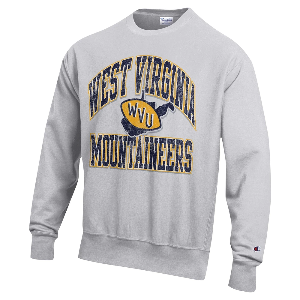 Sweat-shirt Champion Heather Grey West Virginia Mountaineers Vault Late Night Reverse Weave pour hommes