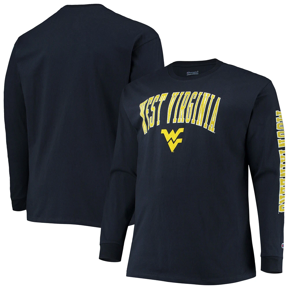 T-shirt à manches longues pour hommes Champion Navy West Virginia Mountaineers Tailles Big & Tall 2-Hit