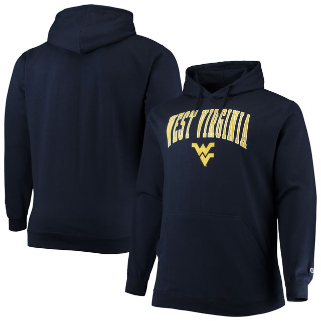 Chandail à capuchon pour hommes Champion Navy West Virginia Mountaineers Tailles Big & Tall Arch Over Logo Powerblend