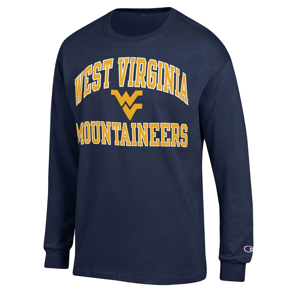 Champion Navy West Virginia Mountaineers High Motor T-shirt à manches longues pour homme