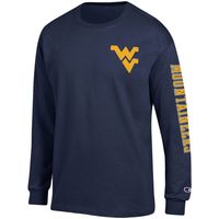 Men's Champion Navy West Virginia Mountaineers Team Stack Long Sleeve T-Shirt