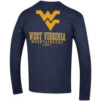 Men's Champion Navy West Virginia Mountaineers Team Stack Long Sleeve T-Shirt