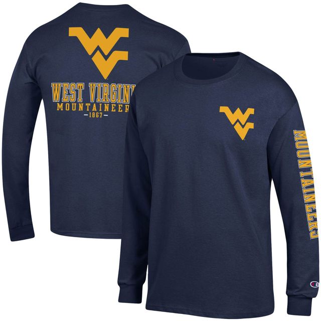 T-shirt à manches longues Champion Navy West Virginia Mountaineers Team Stack pour homme